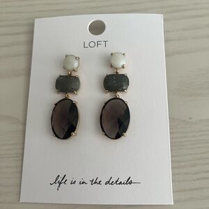 LOFT Gold-Tone Drop Earrings with White and Smoky Stones